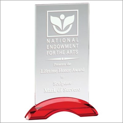 6 X 9 - Rectangular Red Double Arc Glass Award